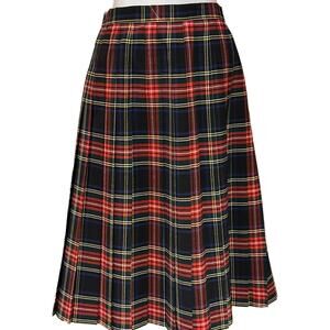 Vintage Wool Pleated Plaid Skirt Womens Size 10 with 26" waist